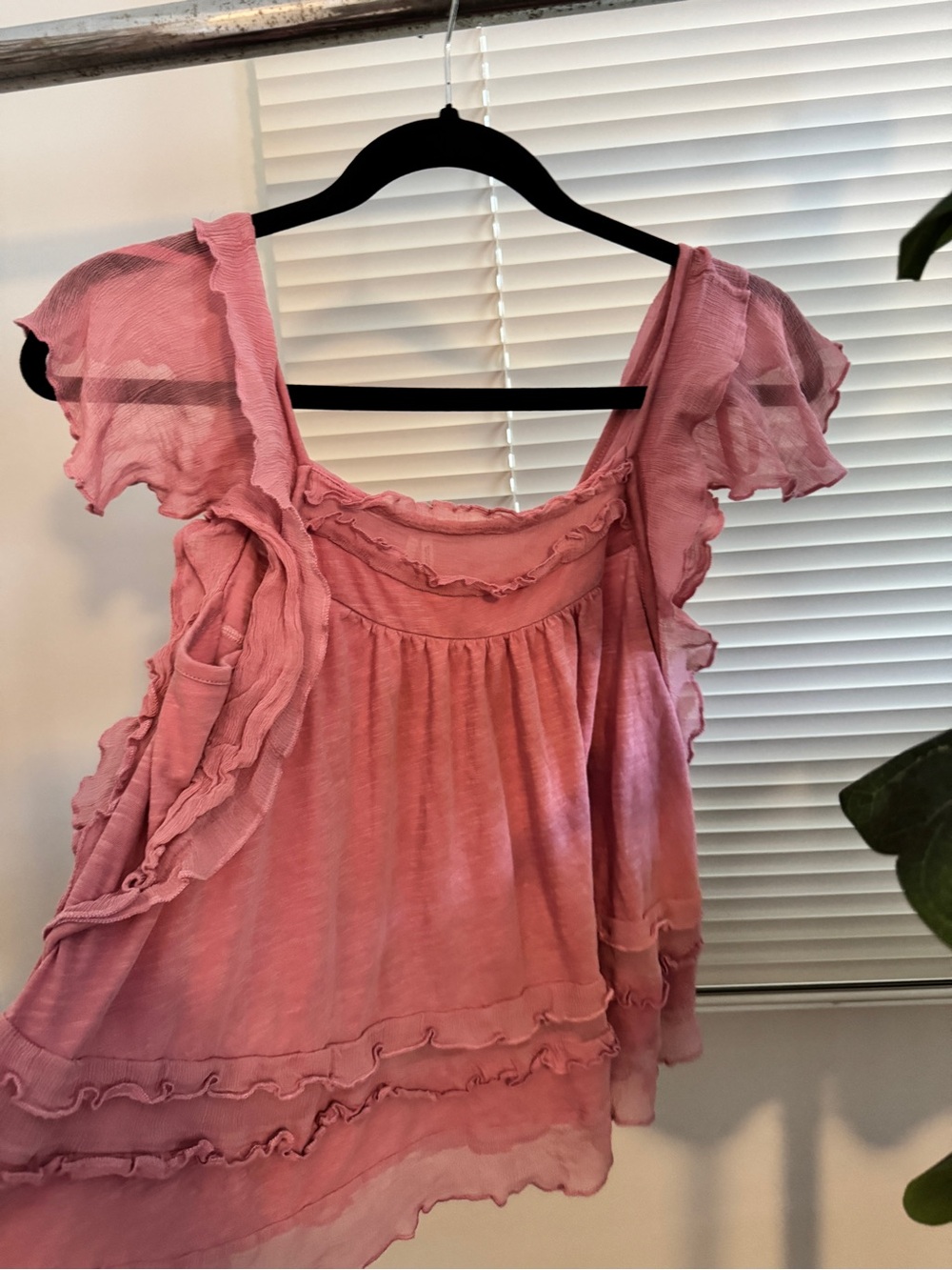 Anthropologie Pink Ruffle Sleeve Scoop-Neck Camisole